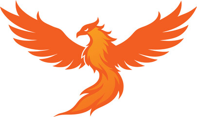 Fiery orange phoenix bird rising with wings spread wide