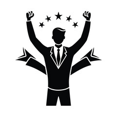 Freelancer Celebrating Successful Project Completion Vector Silhouette On White Background  