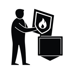 IT Expert Setting Up Firewall Protection Vector Silhouette On White Background  