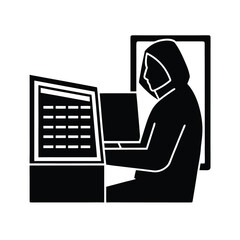 Programmer Coding Cyber Defense System Vector Silhouette On White Background  