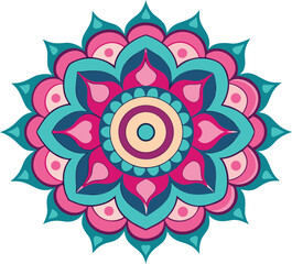 Colorful mandala design with geometric patterns and floral elements