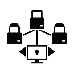 Secure Data Transfer Between Multiple Devices Vector Silhouette On White Background  