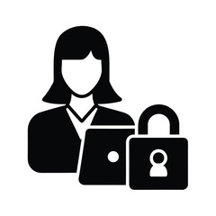 Woman Using Two Factor Authentication For Secure Online Login Vector Silhouette On White Background  
