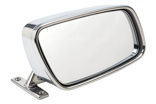 Car side view mirror with a blank white screen for mockup or copy space on white background.png