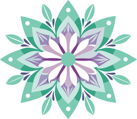 Intricate mandala design with teal and purple floral petals