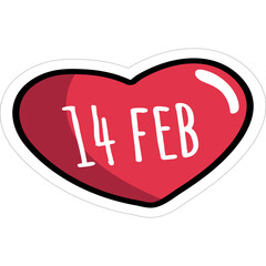 Red Heart Shape With 14 Feb Text For Valentines Day Celebration On Transparent Background And Subtle Dotted Border