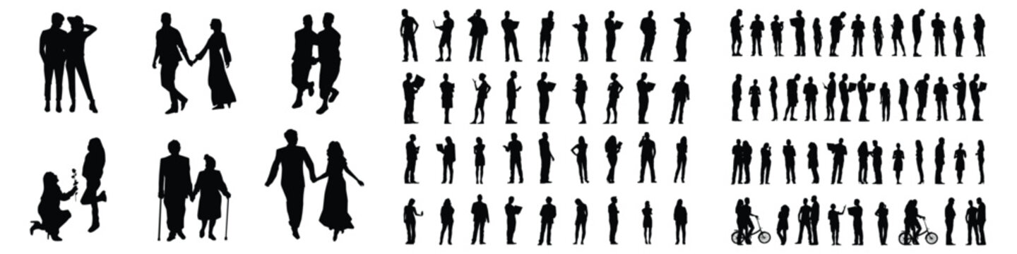 People silhouettes in elevation side view showcasing architecture | silhouettes of people in 2D | architectural drawing featuring people in section elevation view | characters in architectural