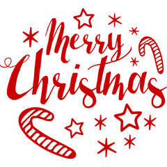 Red Merry Christmas Text Design With Candy Canes Stars And Snowflakes On Transparent Background