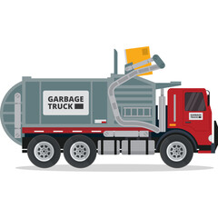 Red and Gray Garbage Truck With Yellow Box on Transparent Background Vector Art
