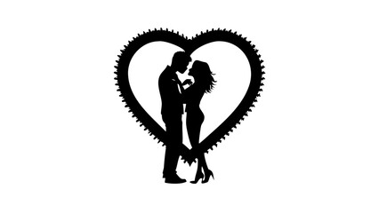 Romantic silhouette of a couple embracing inside a decorative heart, conveying love, connection, and intimacy for Valentine's Day or wedding designs