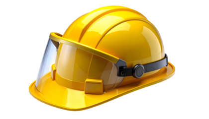 Yellow Safety Hard Hat with Clear Face Shield on Black Background – Essential Personal Protective Equipment for Construction & Industrial Work