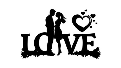 Romantic love concept with silhouette of couple and heart symbol, expressing affection and connection for Valentine's Day cards and anniversary graphics