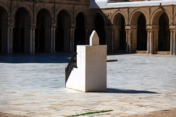 Sundial on stone pedestal in Kairouan Grand Mosque