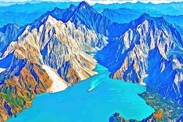 Vibrant alpine lake nestled in a mountain valley