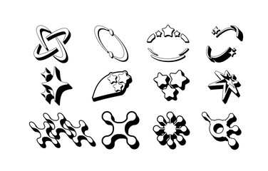 Collection of 3D Y2K Futuristic Streetwear Abstract Vector Symbols and Elements