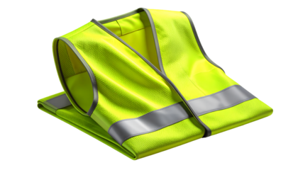 Neon Yellow High-Visibility Safety Vest with Reflective Stripes. Essential Personal Protective Equipment (PPE) for Safety and Workwear on a Black Background.