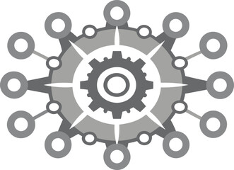 Abstract circular network of gears and connections symbolizing technology and innovation