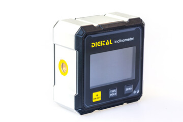 Digital inclinometer isolated on white background.