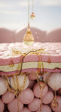Skin Hydration - Oil Droplets Penetrating the Epidermis Layer.