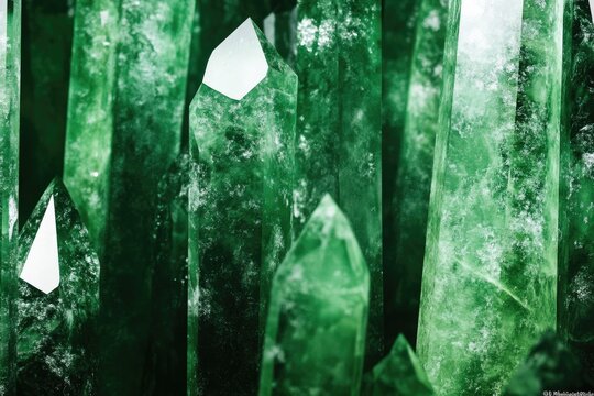 Close-up of emerald green crystal cluster