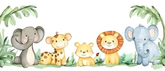 Obraz premium Watercolor animal border on safari zoo.