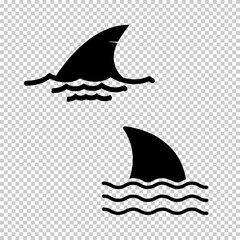 Shark attack warning symbol with fin above waves flat vector illustration on transparent background