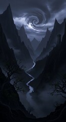 Eerie Valley - A Dark Landscape with a Swirling Sky.