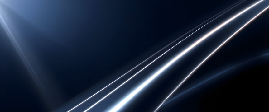  Elegant dark navy luxury background with glowing silver diagonal streaks and soft light transitions. Sophisticated 3D abstract texture.