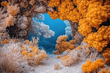 Underwater coral cave with vibrant colors