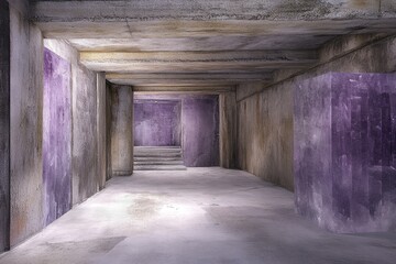 Obraz premium Empty, industrial hallway with purple accents