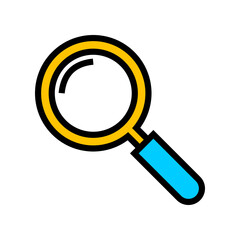 Magnifying glass icon with bold outline and vibrant colors, ideal for search tools, app interfaces, analytics dashboards, or digital productivity and tech branding.