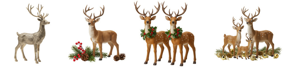 Fototapeta premium Festive holiday reindeer decorations arranged in a row on a plain surface for christmas cheer on transparent background