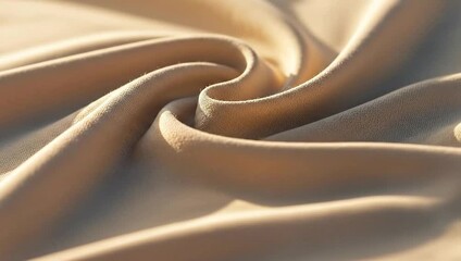A macro shot capturing the flowing folds of a beige fabric under soft, natural lighting - Powered by Adobe