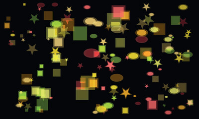 Geometric Abstract with Squares Circles and Stars on Black Background for Modern Design Projects