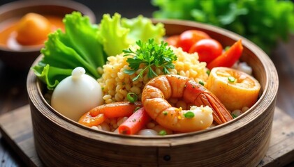 Steaming Basket of Seafood and Vegetables A Healthy and Delicious Meal