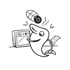A Fish Complaining About Slow Internet In The Aquarium Funny Vector Illustration  