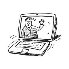 A Laptop Wearing Pajamas During A Zoom Call Funny Work From Home Vector Illustration  