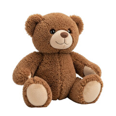 Obraz premium Cute brown teddy bear plush toy stuffed animal for kids and gifts, soft and cuddly design, adorable present for children and collectors isolated on transparent background