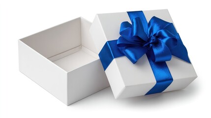 "Elegant White Gift Box with Blue Ribbon &ndash; Perfect for Celebrations & Special Occasions"