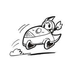 A Turtle Driving A Sports Car Funny Speed Animal Vector Flat Design  