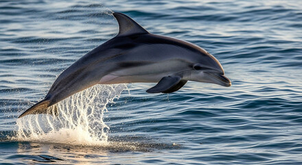 Fototapeta premium Playful Dolphin Leaping from Clear Ocean Water