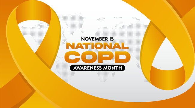 COPD Awareness Month. Observed every year on November. With orange ribbon awareness. Suitable for banner, poster, social media and background design