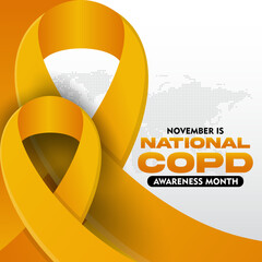 COPD Awareness Month. Observed every year on November. With orange ribbon awareness. Suitable for banner,  poster, social media and background design