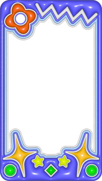 3D Blue Zigzag Flower and Golden Stars Vertical Frame
