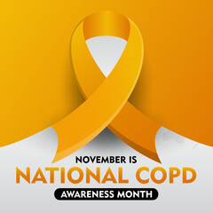 COPD Awareness Month. Observed every year on November. With orange ribbon awareness. Suitable for banner,  poster, social media and background design