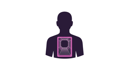 Human Silhouette with Neon Portal Through the Chest