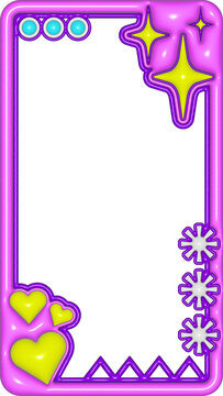 3D Purple Neon Stars and Flowers Vertical Frame