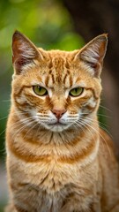 Obraz premium A close-up portrait of an orange tabby cat staring intently