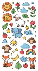 Cute Animal and Nature Stickers for Childrens Crafts and Decorations.