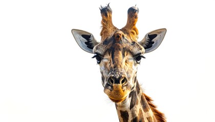 Obraz premium A close-up shot of a giraffe's head against a bright white background
